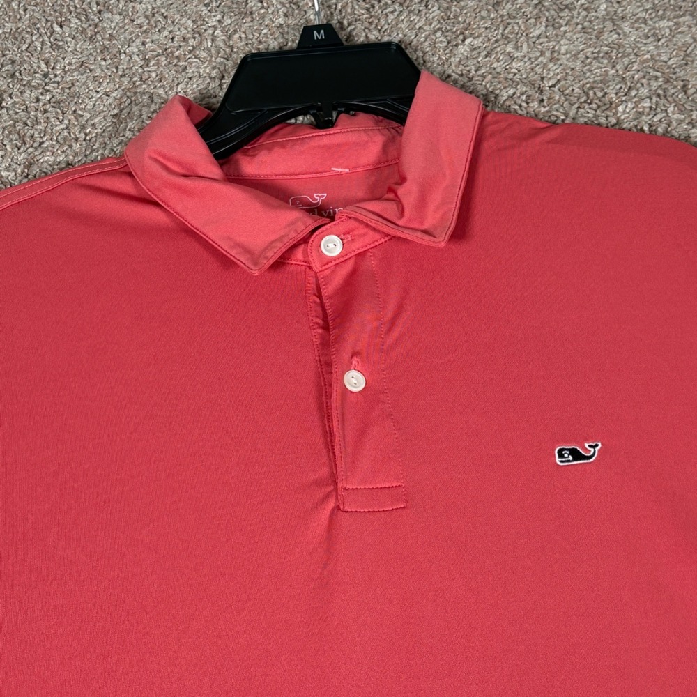 Vineyard Vines Mens Performance Polo Shirt Coral Pink Short Sleeve Size L